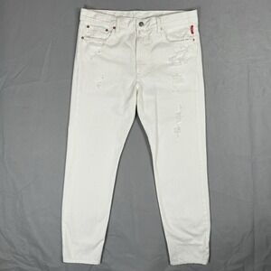 Denimist‎ High Rise Distressed White Jeans Size 32 Pleated Ankle Hem R-132018